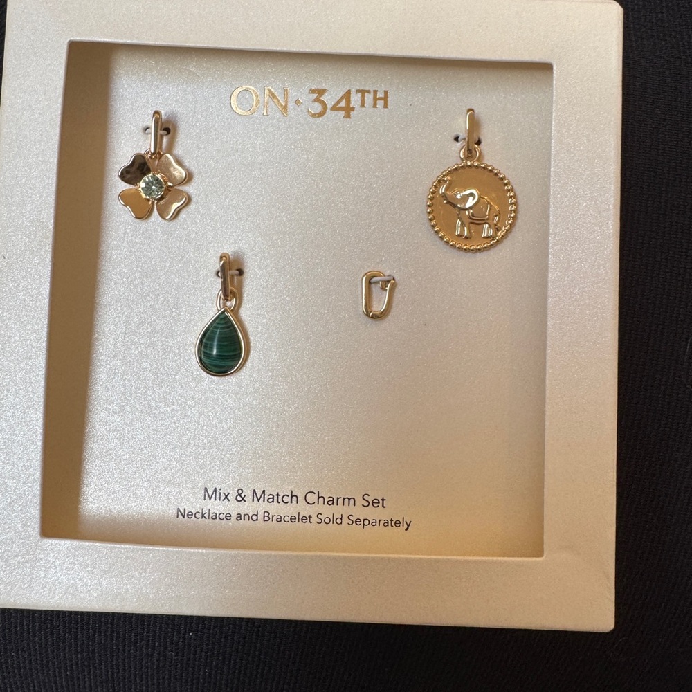 NWT 3 CHARMS w extra clasp Elephant 4 Leaf Clover Green Luck charm ON 34th - Picture 2 of 12